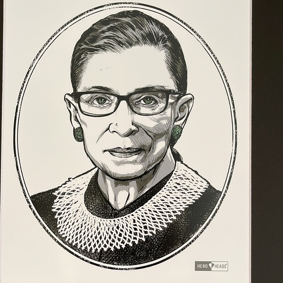 NEW RBG Ruth Bader Ginsburg HERO HEADS Wall Decor Black Matted Print 11" x 14” - Picture 2 of 5